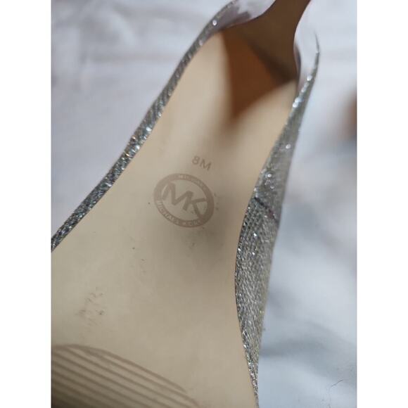 MICHAEL KORS Silver Sparkle Glitter YORK Platform Peep Toe Pumps Heels Sz 8 $130 - Picture 7 of 8